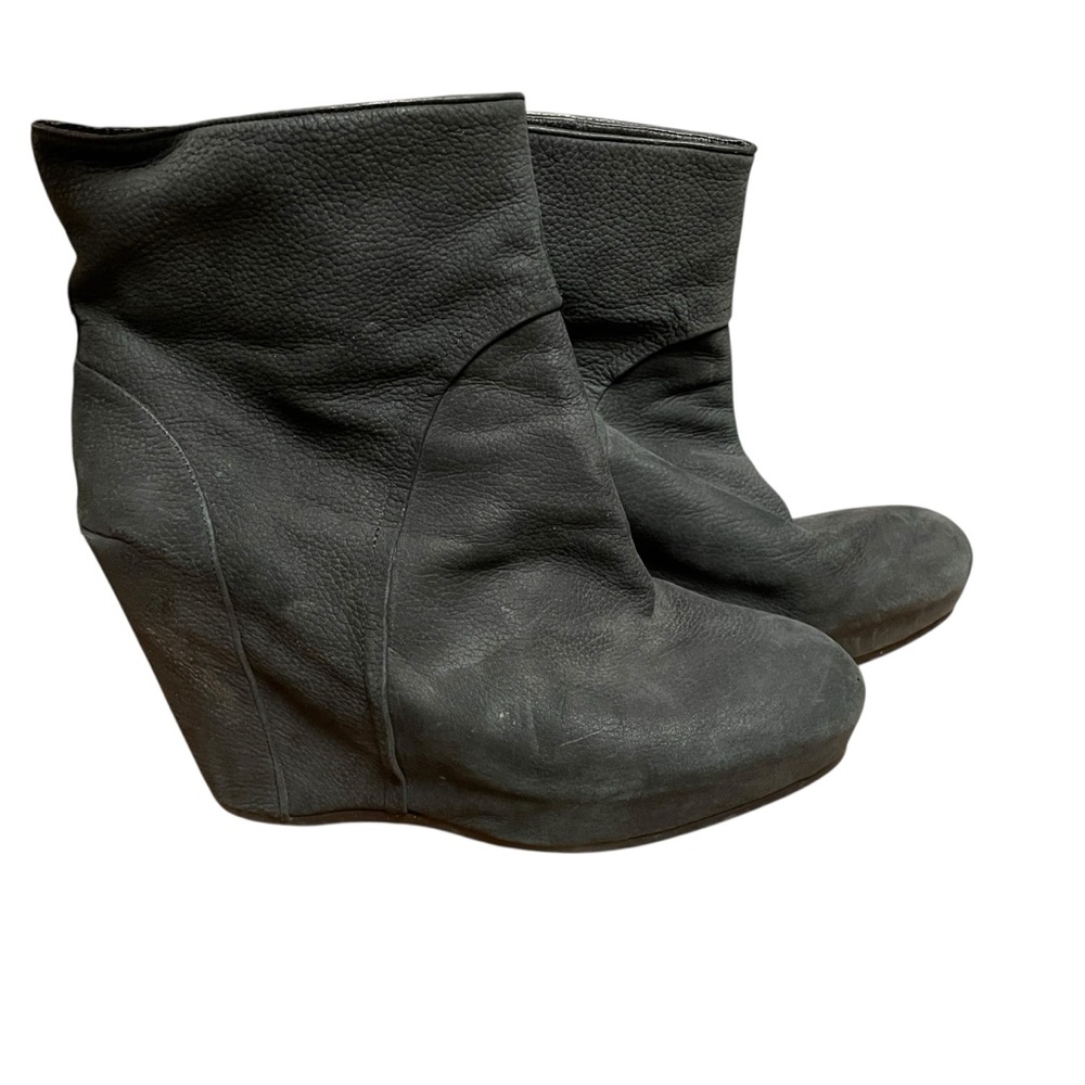 Trouve Black Leather Ankle Wedge Booties women size 11 free shipping - Picture 4 of 6